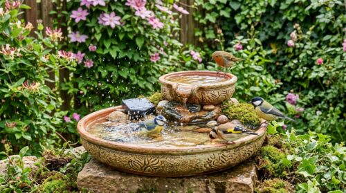 tento dvoufázový ptačí koupelník z amazonu poskytuje ptákům osvěžení během sucha a zároveň krásně zdobí vaše popínavé rostliny.